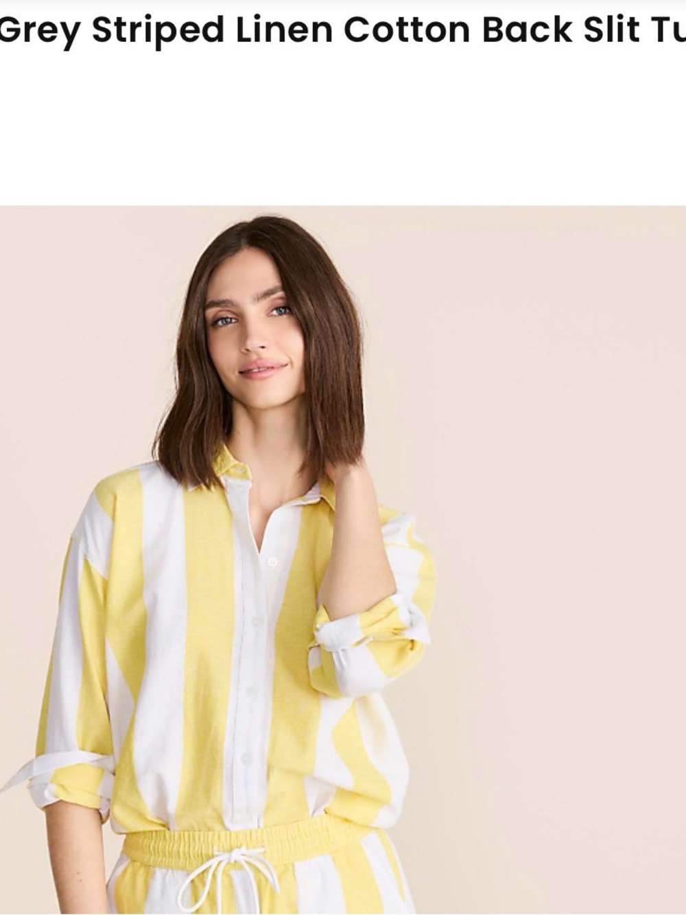 LOU&GREY Striped Yellow and White Linen Button-Front Back-Slit Women’s Tunic
